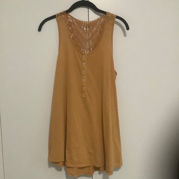 Tank Top Crochet Trim Tunic Racerback Cotton Gold XS - Picture 1 of 4